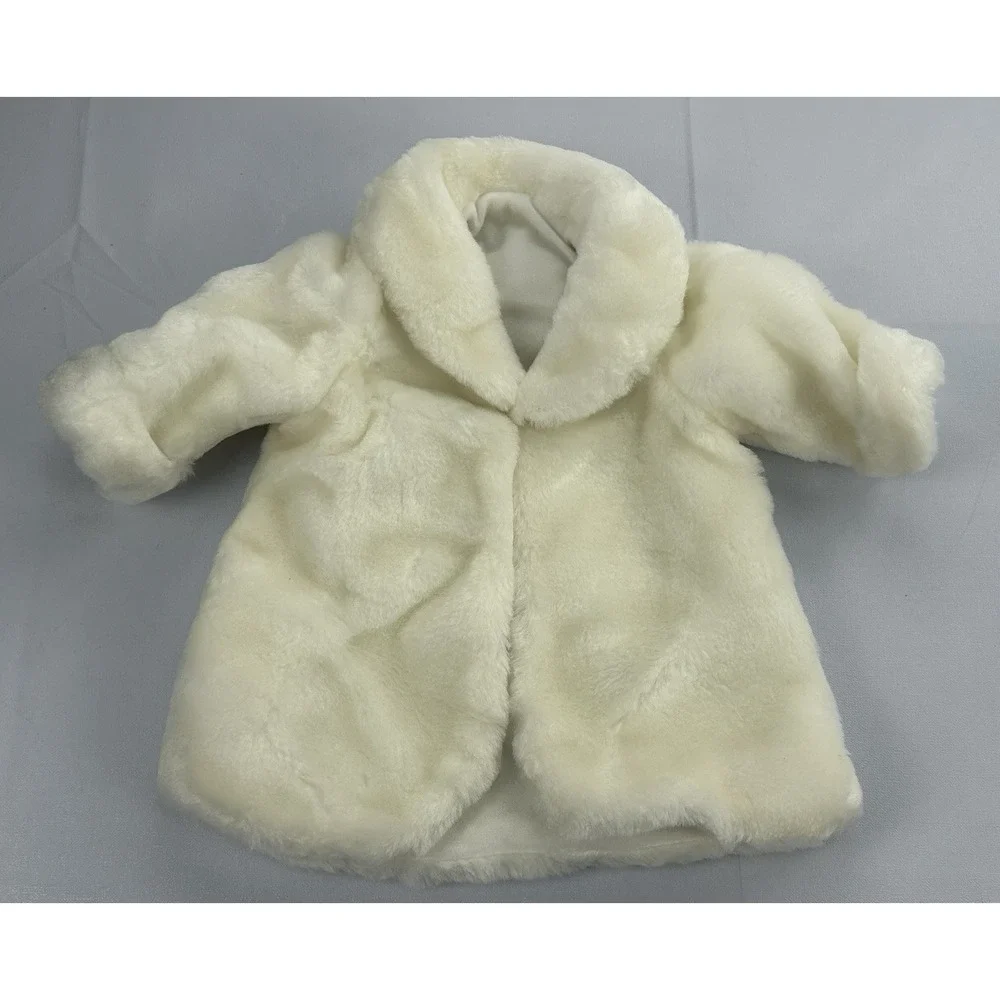 Vintage 1996 Fibre-Craft Doll Faux Fur Coat Ivory Plush Jacket 11
